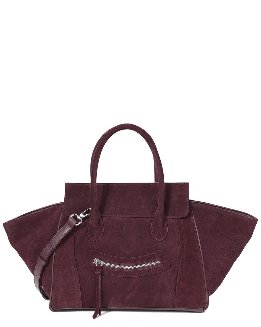 Tiffany & Fred Paris Suede & Leather Winged Tote In Burgundy