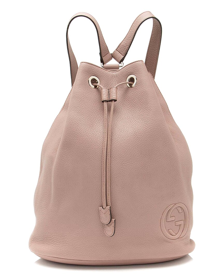 Gucci Brown Leather Small Soho Drawstring Backpack (authentic Pre-loved) In Pink