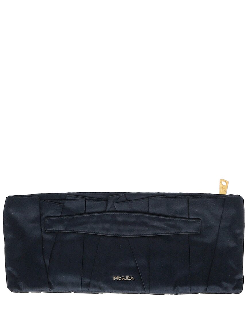 Prada Blue Crepe-satin Pleated Clutch Bag (authentic Pre-loved) In Black