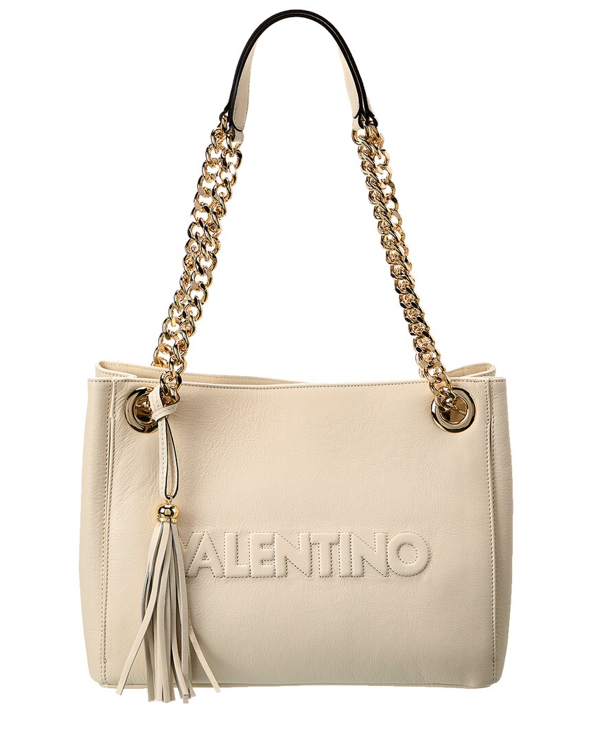 Valentino By Mario Valentino Luisa Embossed Leather Shoulder Bag In White
