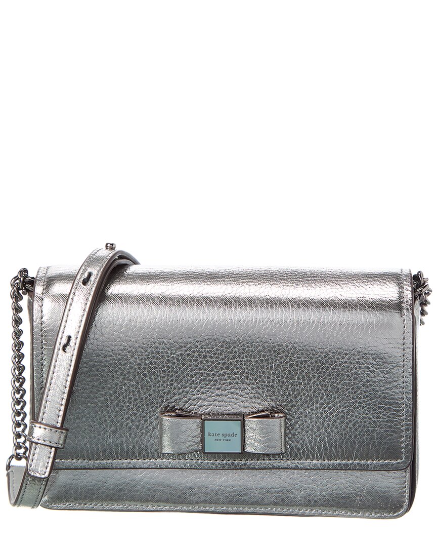 Kate Spade New York Morgan Bow Embellished Metallic Leather Flap Chain Wallet In Silver