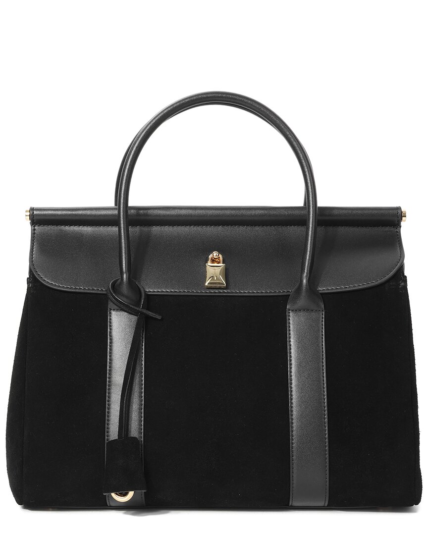 Tiffany & Fred Paris Suede & Leather Top Handle Satchel In Black