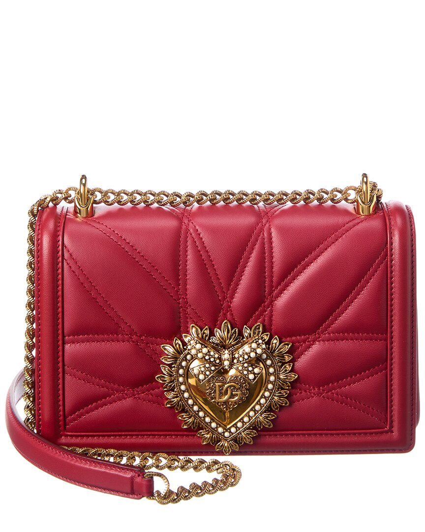 Dolce & Gabbana Devotion Leather Shoulder Bag In Red