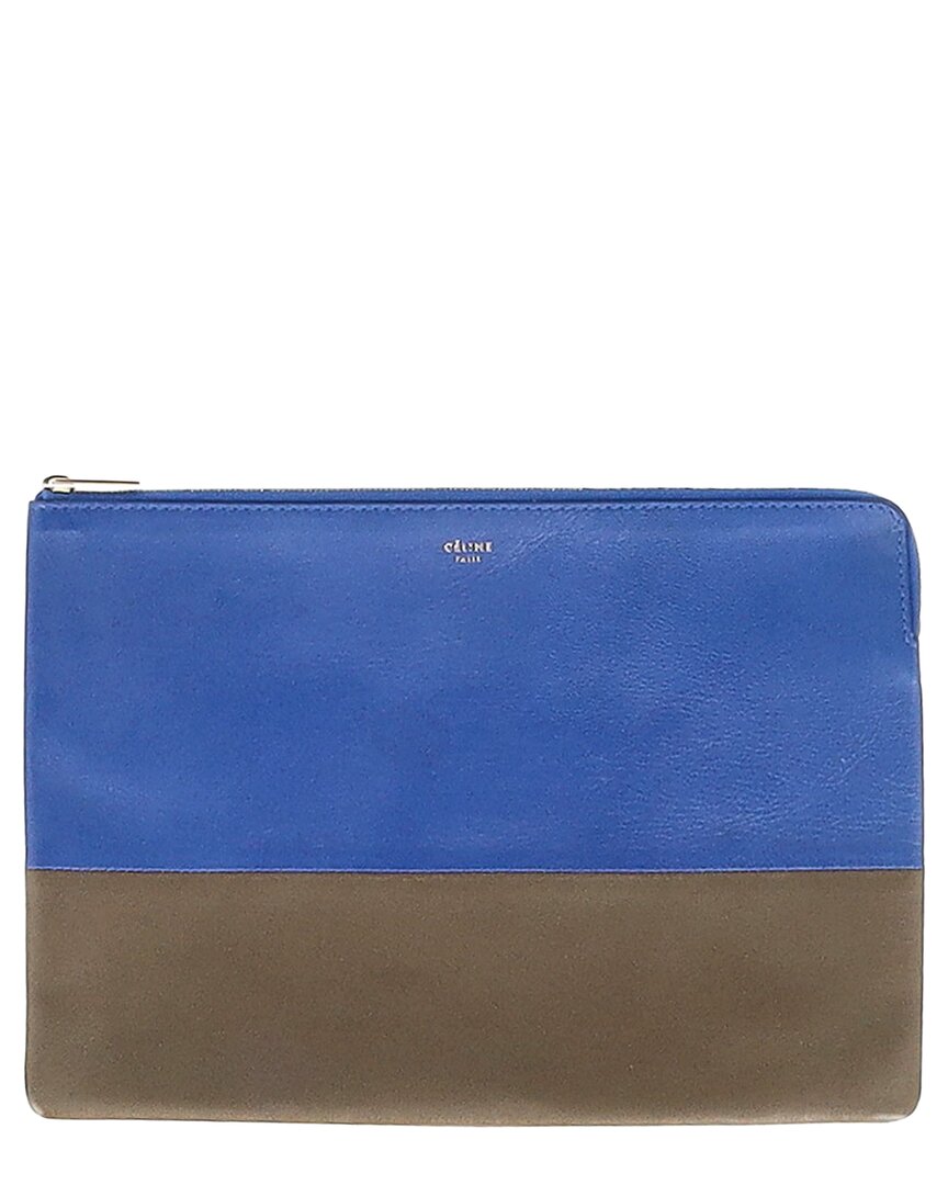 Celine Blue Leather Bicolor Solo Pouch (authentic Pre-loved)