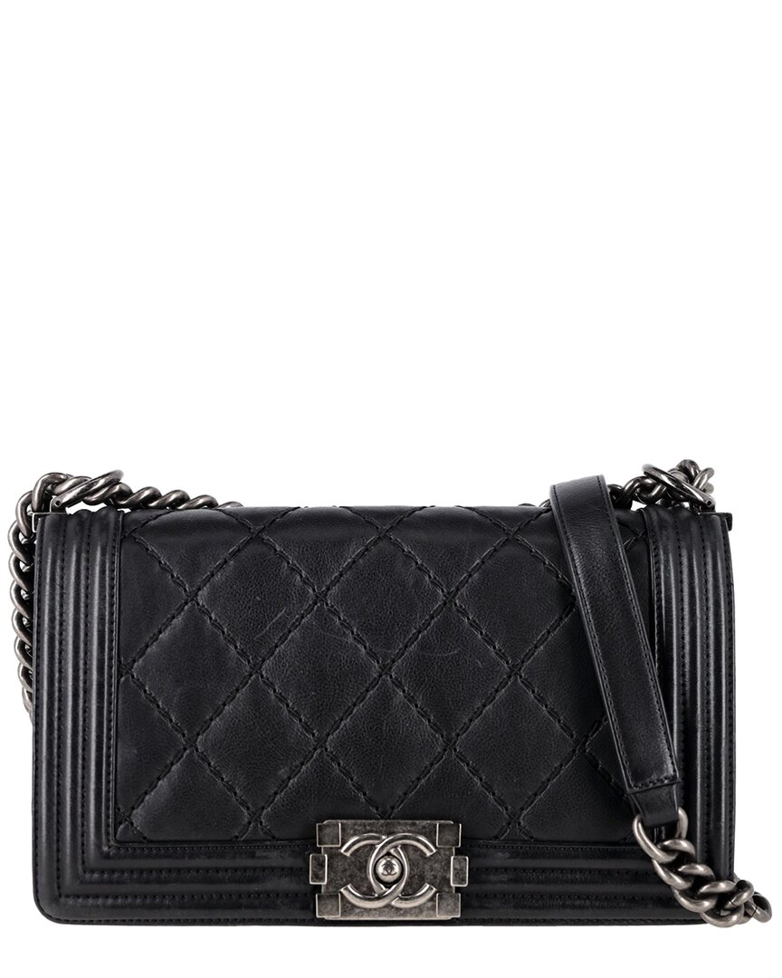 Click to view more detailed imagery on our partner's website Pre-owned Chanel Black Sheep Leather Quilted Medium Double Stitch Boy Flap Bag (authentic Pre-loved)
