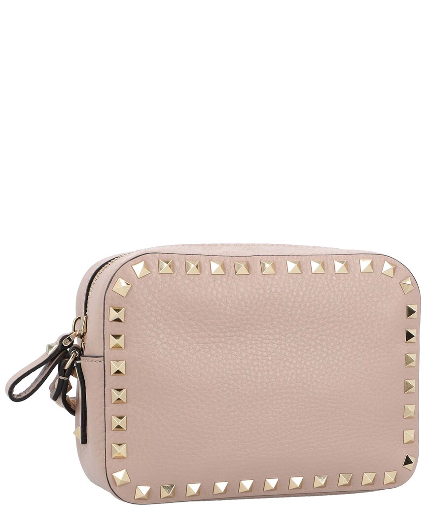Valentino Beige Calfskin Leather Rockstud Crossbody In Gray