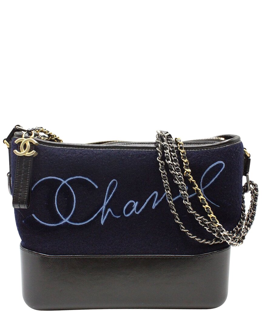 Pre-owned Chanel Blue Wool Paris-hamburg Embroidered Gabrielle Crossbody Bag (authentic  Pre-loved)