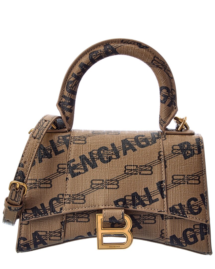 Shop Balenciaga Hourglass Xs Coated Canvas Shoulder Bag In Beige