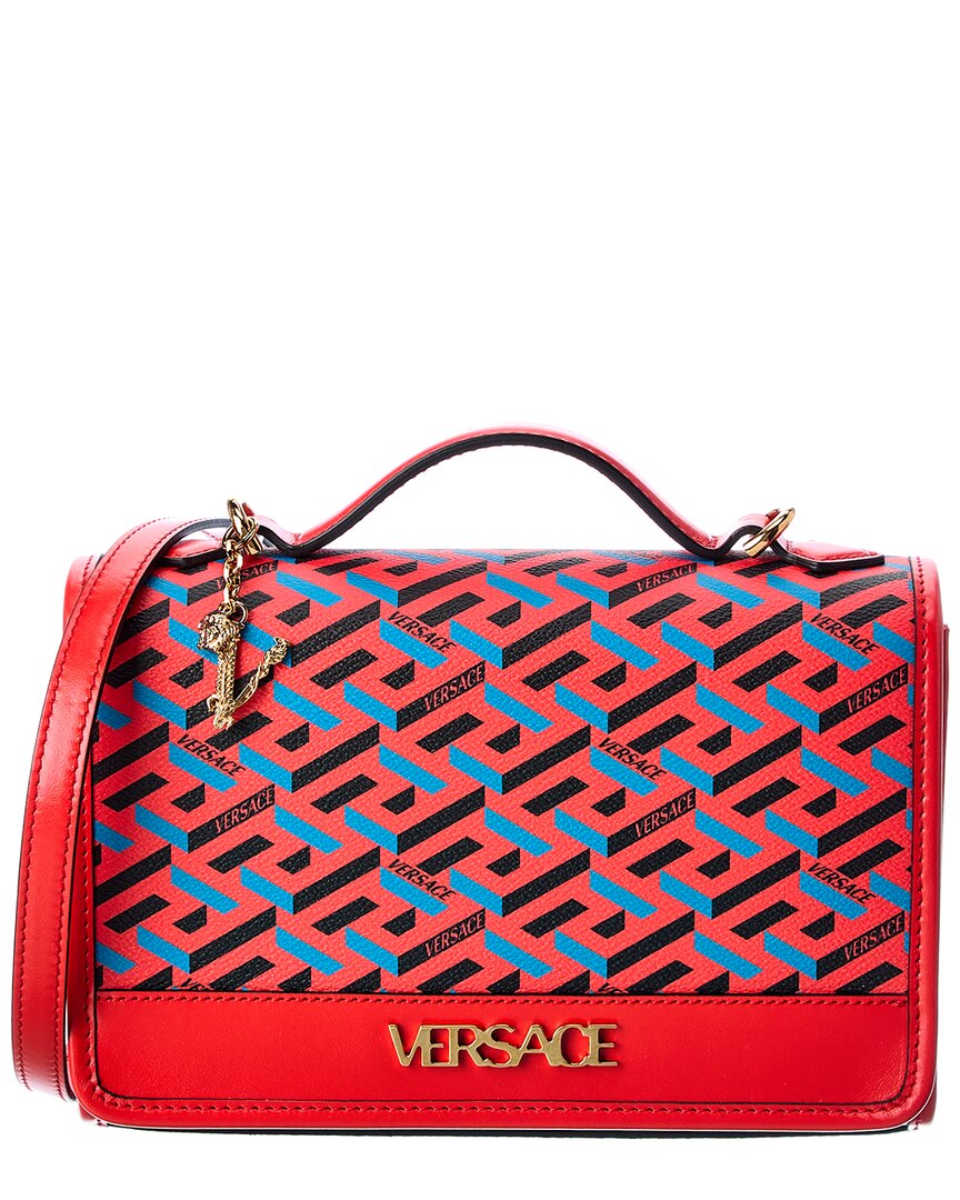 Versace La Greca Leather Bag And All-over Logo in Red