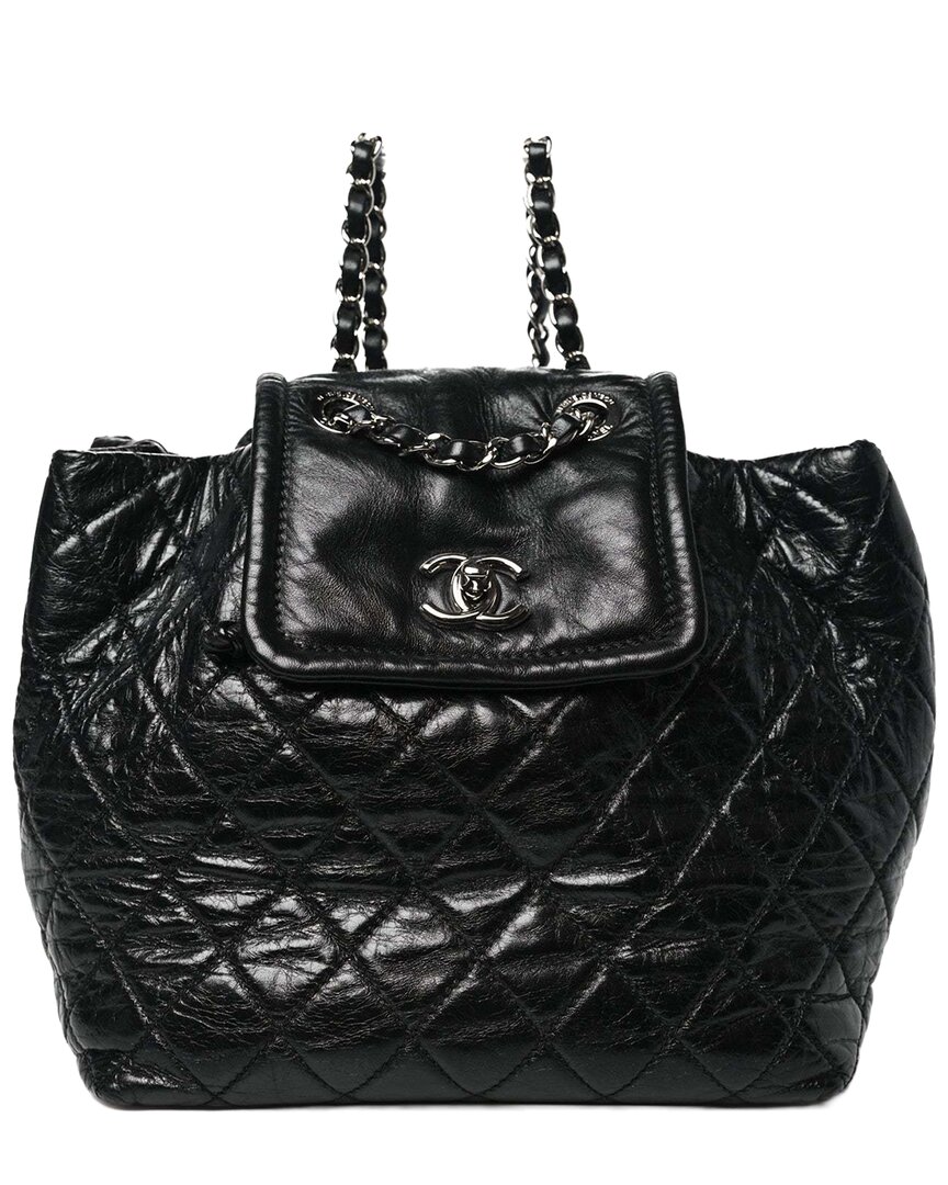 Pre-owned Chanel Black Glazed Calfskin Leather Quilted Beijing Backpack (authentic Pre-  Loved)