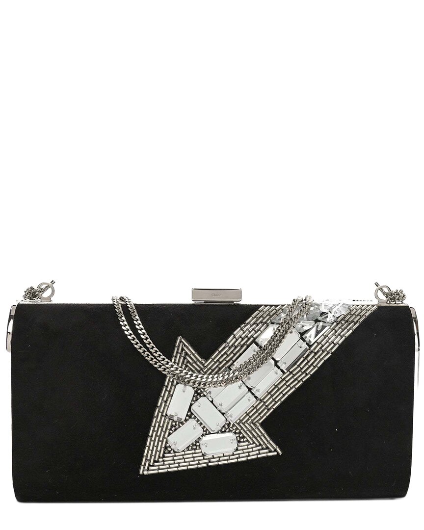 Chloé Black Suede Crystal Beaded Arrow Met Gala Clutch (authentic Pre-loved)