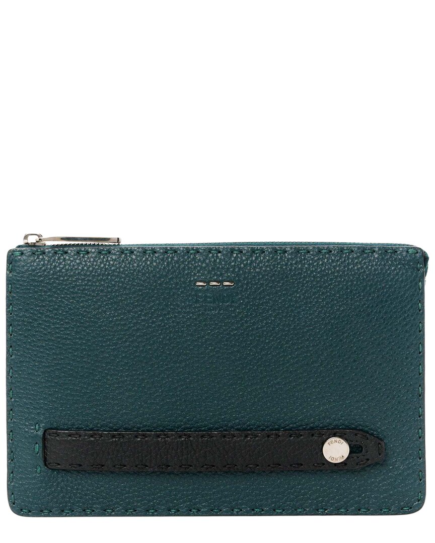 Fendi Amazzonia Cuoio Romano Leather O Selleria Metal Stitch Slim Clutch  (authentic Pre-loved)