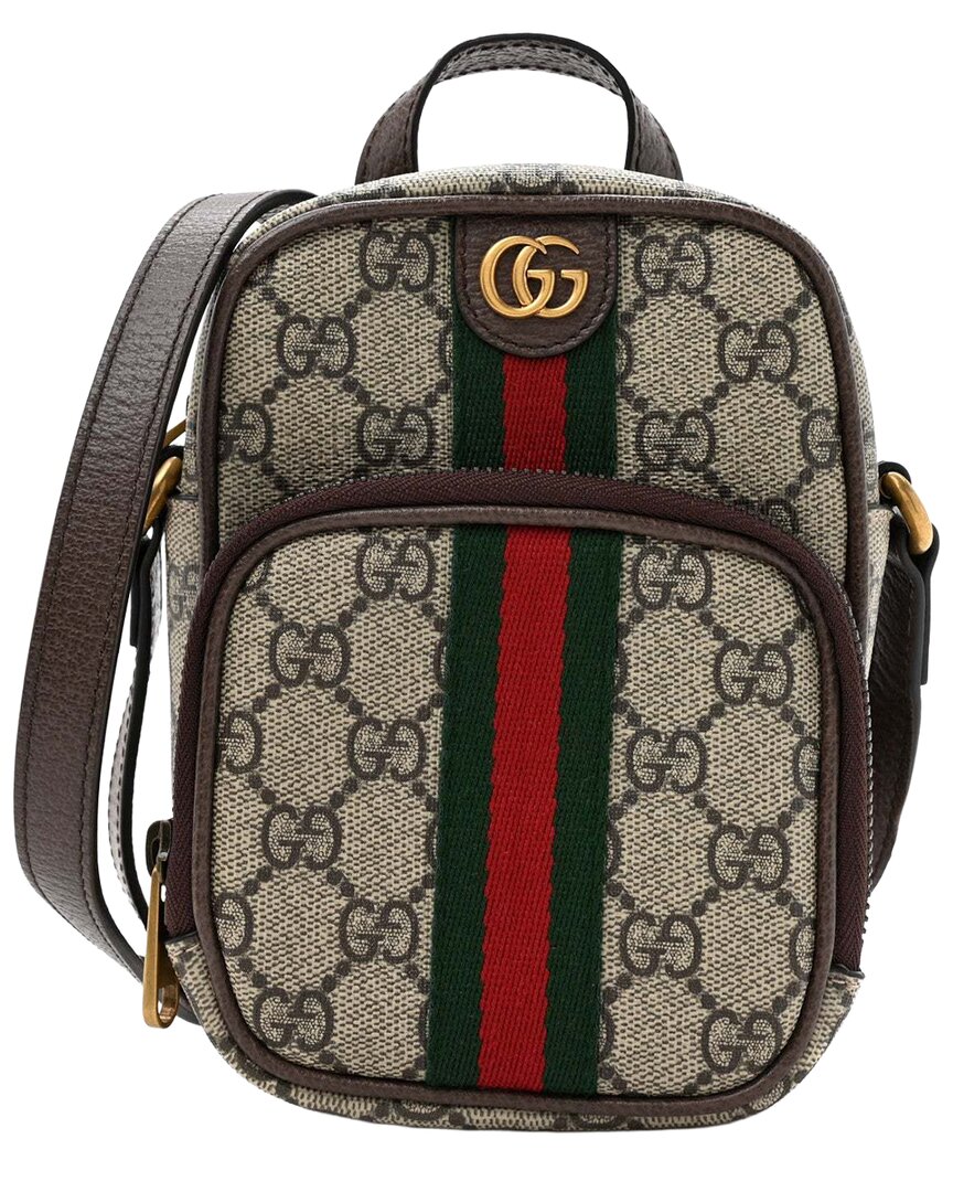Gucci Ophidia Web Mini Canvas Messenger Bag In Brown