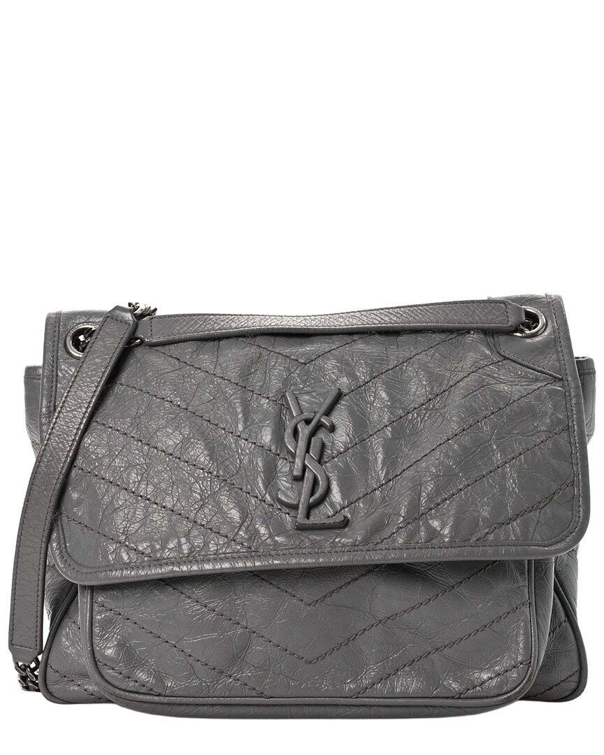 Saint Laurent Niki Large Leather Satchel In Gray