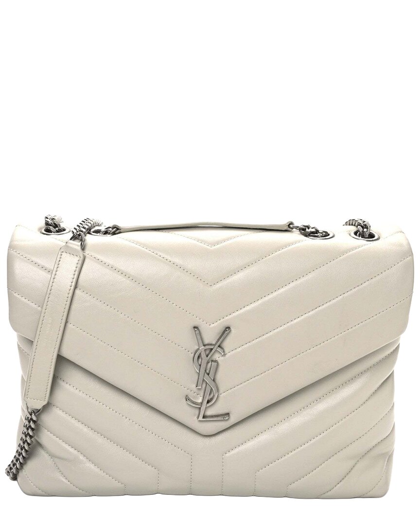 Saint Laurent Loulou Medium Leather Satchel In White