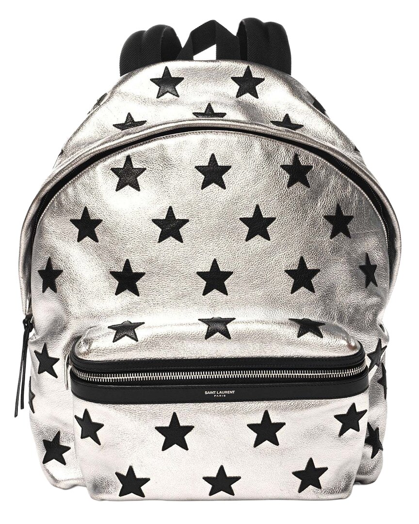 Saint Laurent Black Metallic Buffalo Leather Star Hunting Backpack Silver (authentic Pre-loved)
