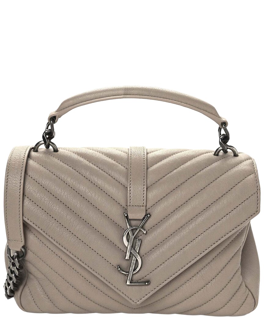 Saint Laurent Medium Leather Satchel Brown In Neutral