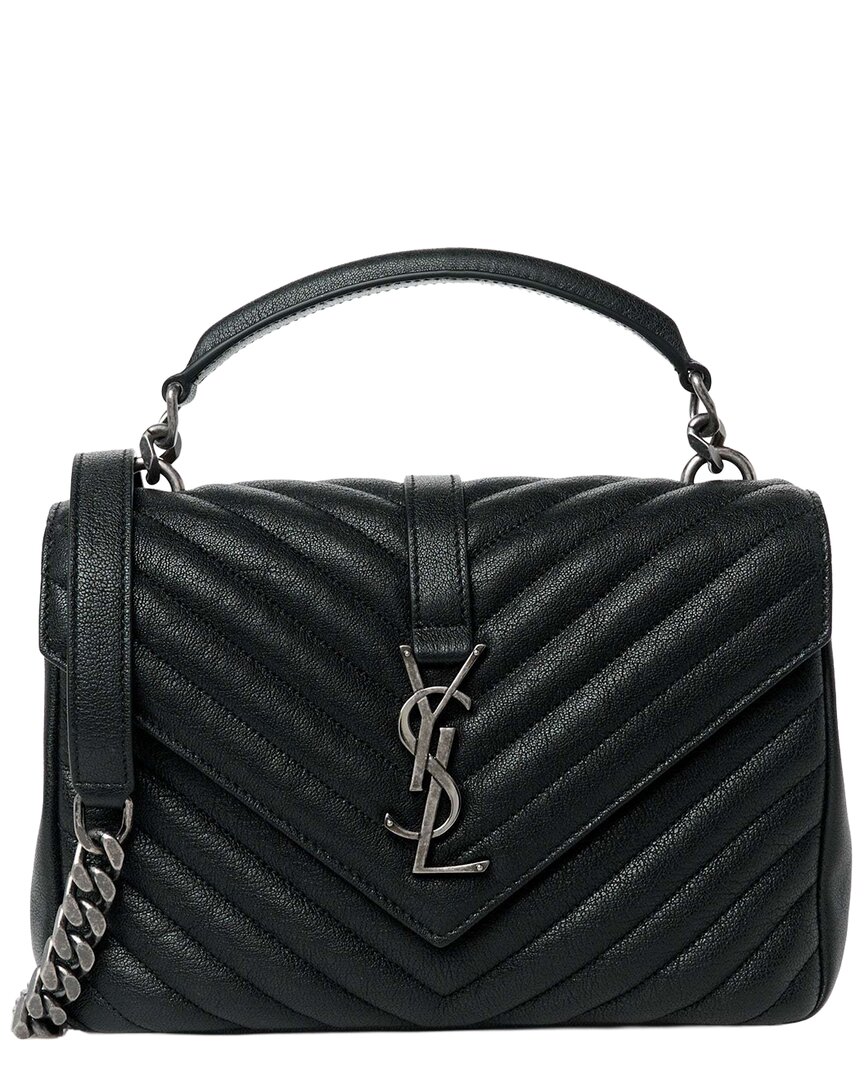 Saint Laurent Medium Leather Satchel In Black