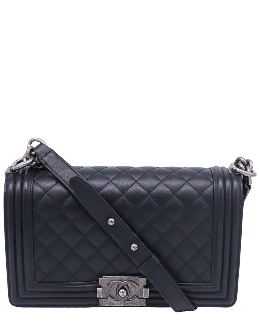 CHANEL Pre-owned Black Calf Leather Boy Old Medium Shoulder Bag (authentic Pre-loved)