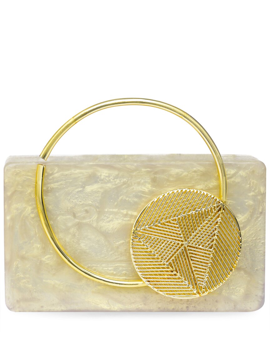 Tiramisu Circular Abstract Minaudiere Box Clutch In White