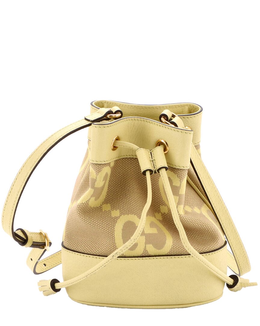 Gucci Yellow Jumbo Gg Canvas Ophidia Bucket Bag With Mini (authentic Pre-  Loved) In Yellow