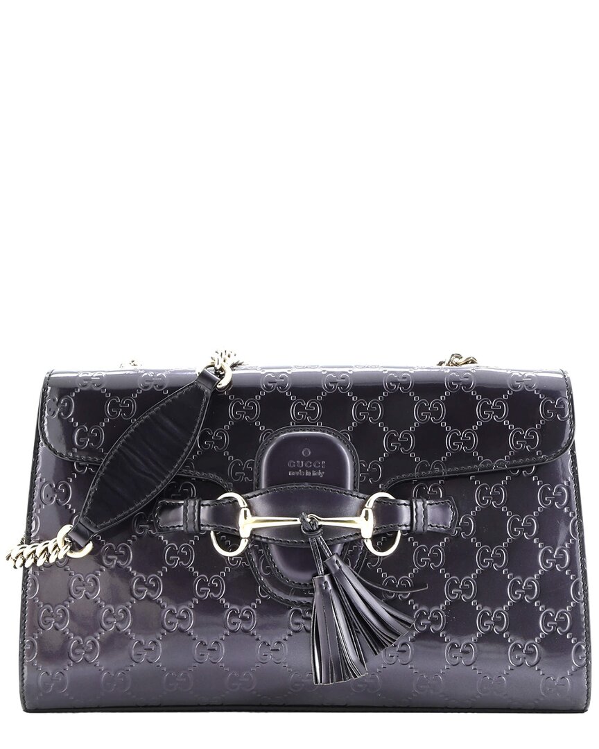 Gucci Purple Ssima Patent Emily Chain Flap Bag Medium (authentic Pre- Loved) In Brown