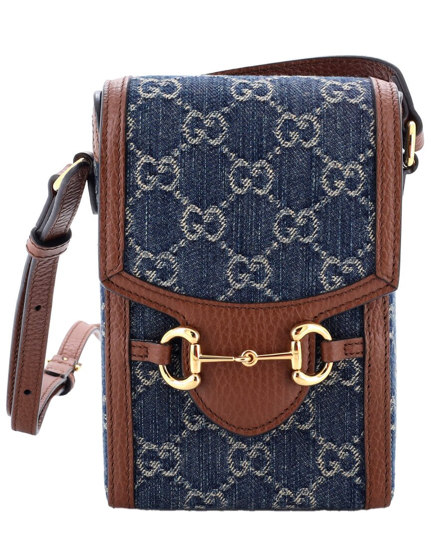 Gucci Blue Gg Denim Horsebit 1955 Crossbody Mini (authentic Pre-loved)