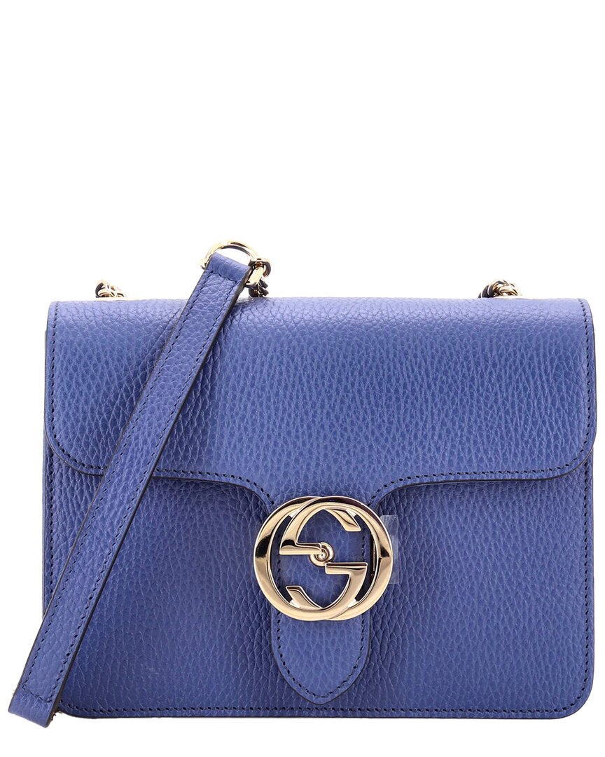 Gucci Blue Sheep Leather Interlocking Shoulder Bag Small (authentic Pre-loved)