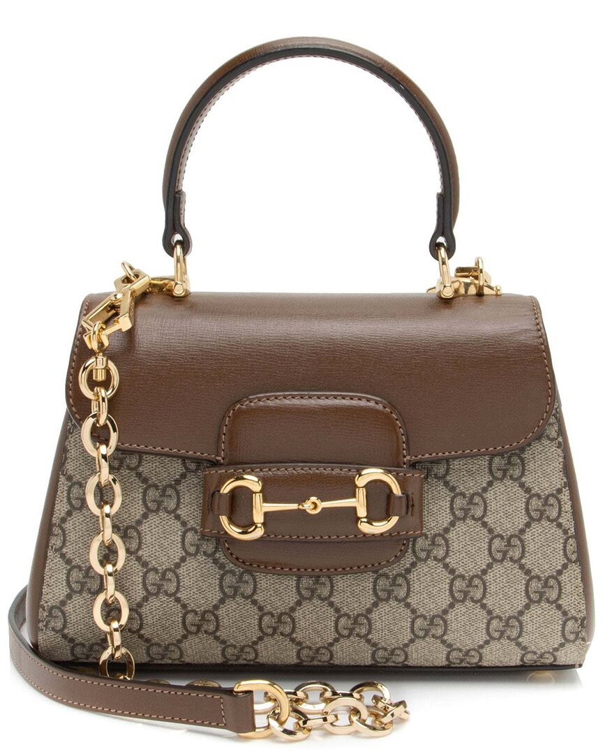 Gucci Brown Gg Supreme Canvas Horsebit 1955 Small Chain Top Handle (authentic Pre-loved)