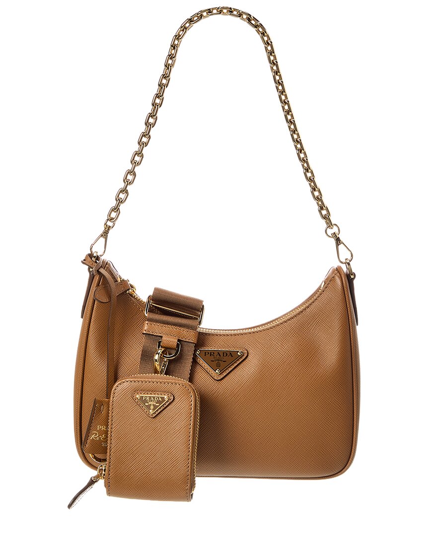 Prada Re-edition 2005 Saffiano Leather Shoulder Bag In Brown