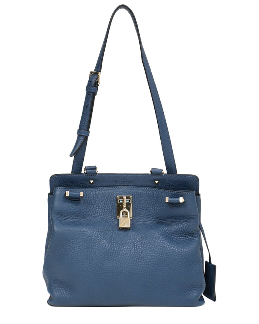 Valentino Blue Leather Joylock Textured-shoulder Bag (authentic Pre-loved) In Blue
