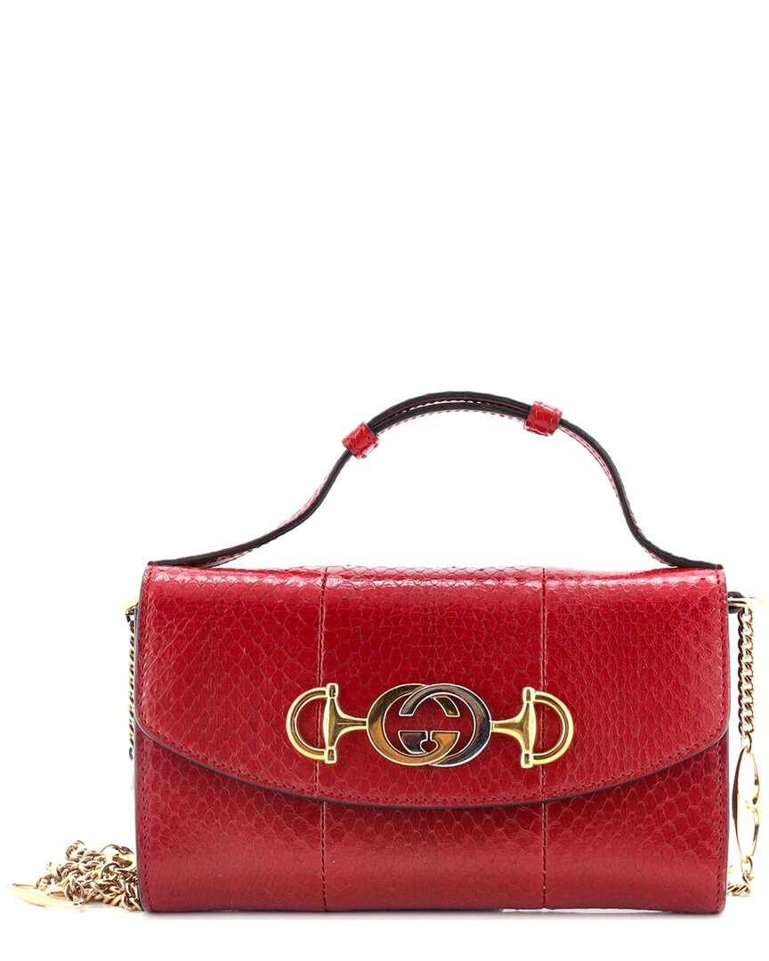 Gucci Zumi Shoulder Bag Python Mini (authentic Pre-loved) In Red