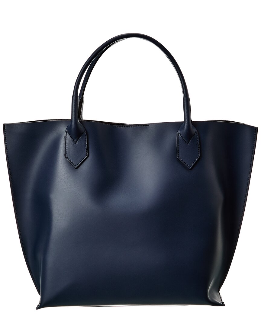 Italian Leather Top Handle Tote In Blue