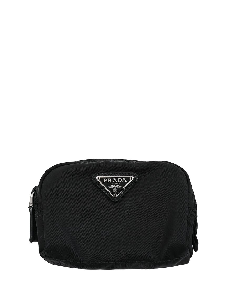 Prada Black Nylon Logo-triangle Make-up Bag (authentic Pre-loved) In Black