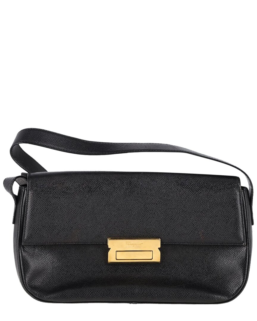 Ferragamo Black Saffiano Leather Logo Flap Shoulder Bag (authentic Pre-loved)