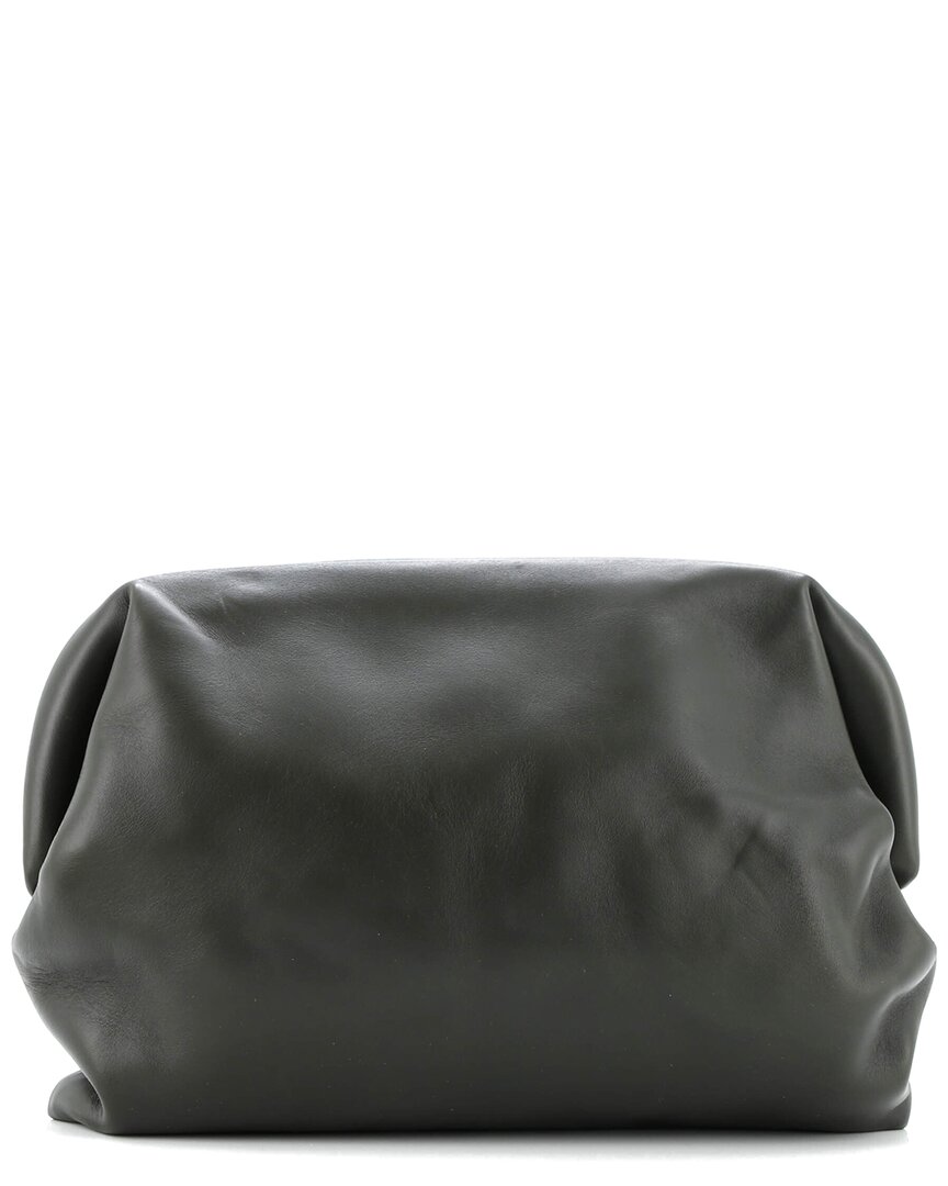 Bottega Veneta Green Leather Pochette Clutch Large (authentic Pre-loved)