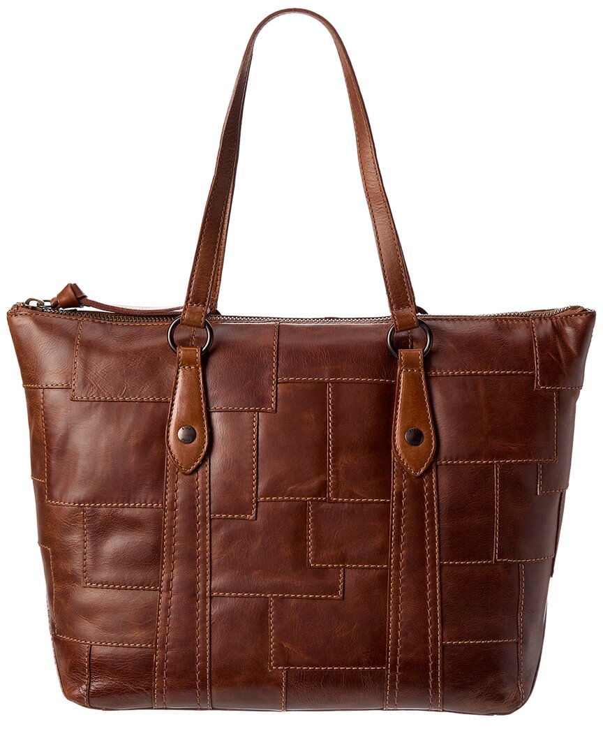 Frye Melissa Patchwork Zip Leather Shopper Tote In Brown