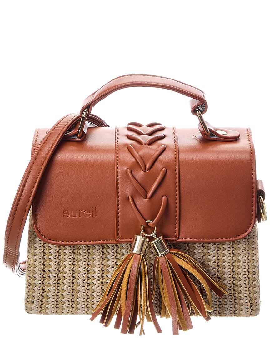 Surell Accessories Straw Crossbody In Natural/black