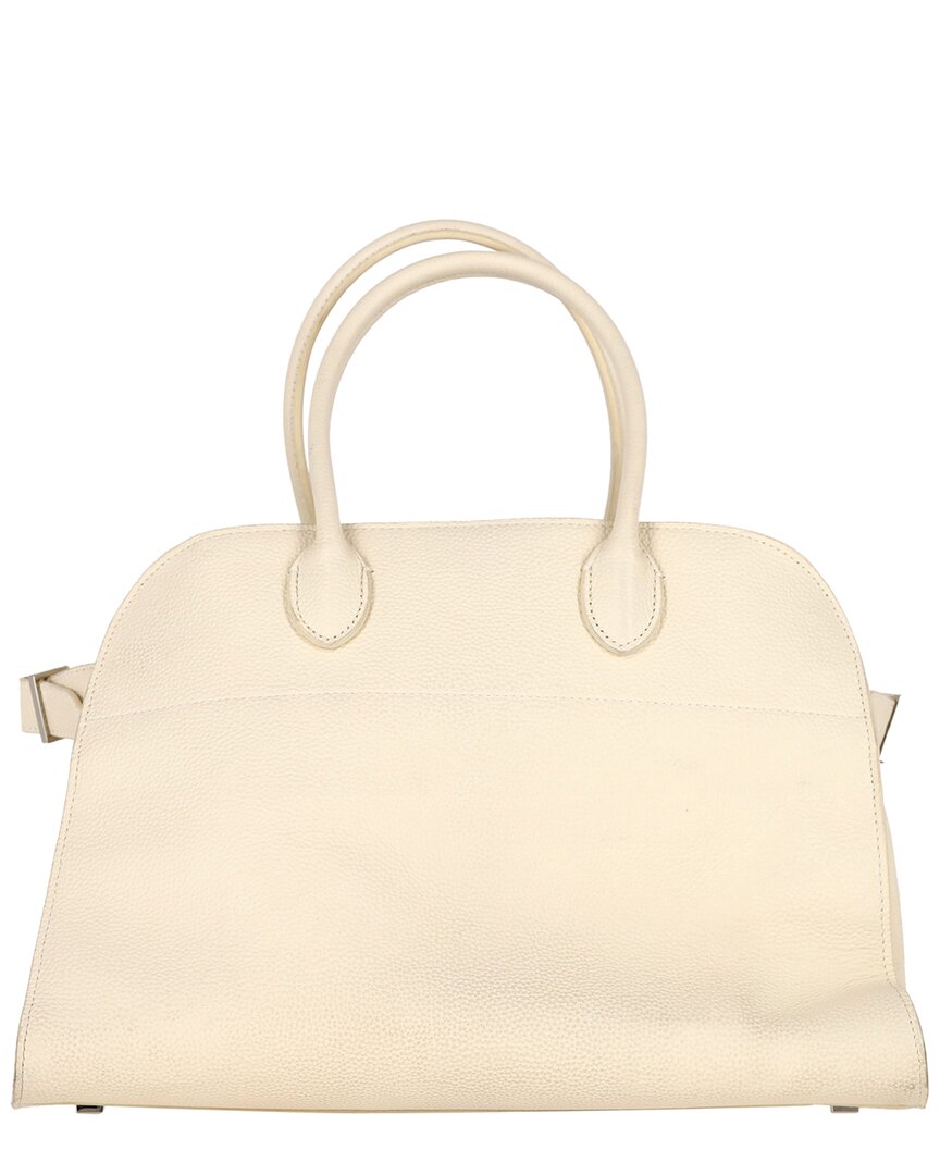 The Row Margaux 15 Buckled Textured Handbag In Cream Leather (authentic Pre-loved)