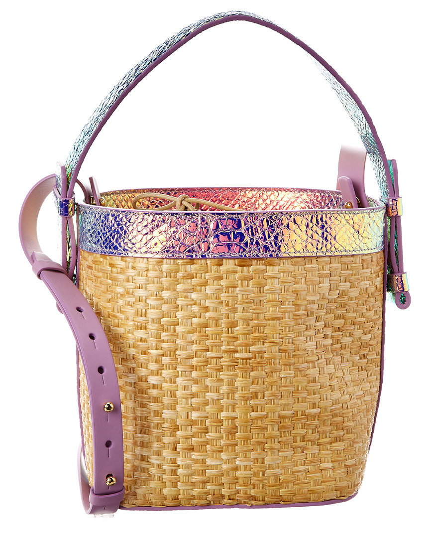 Image of Nico Giani Adenia Large Straw & Croc-Embossed Leather Bucket Bag