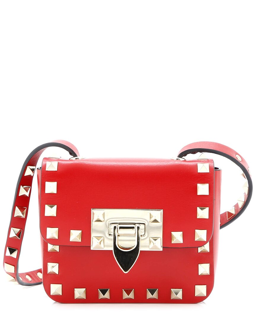 Valentino Garavani Valentino Red Sheep Leather Rockstud Flip Lock Flap Bag Super Mini (authentic  Pre-loved)
