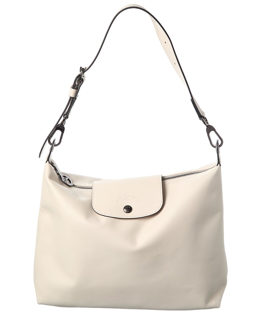 Longchamp Paper Leather Bucket Bag With Adjustable Strap In Neutral