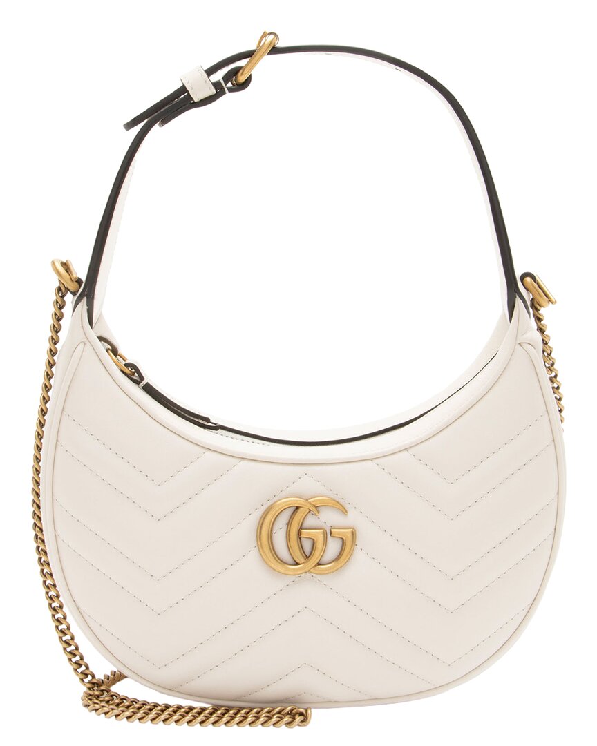 Gucci White Matelassé Leather Gg Marmont Half Moon Mini Shoulder Bag  (authentic Pre-loved)