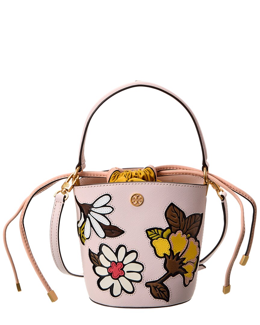 Tory Burch Robinson Applique Mini Leather Bucket Bag In Pink | ModeSens