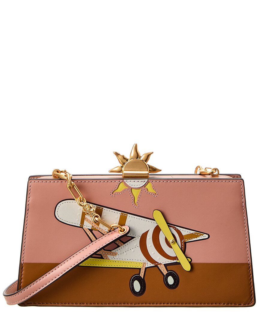 Tory Burch Plane Applique Frame Mini Leather Crossbody In Pink