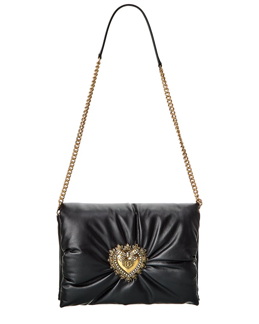 Dolce & Gabbana Devotion Medium Leather Clutch In Black