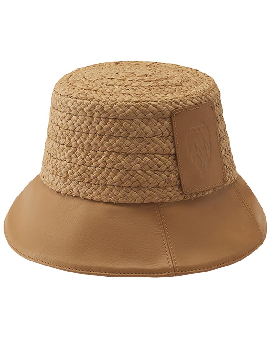 Shop Helen Kaminski Kami Straw & Leather Bucket Hat In Brown