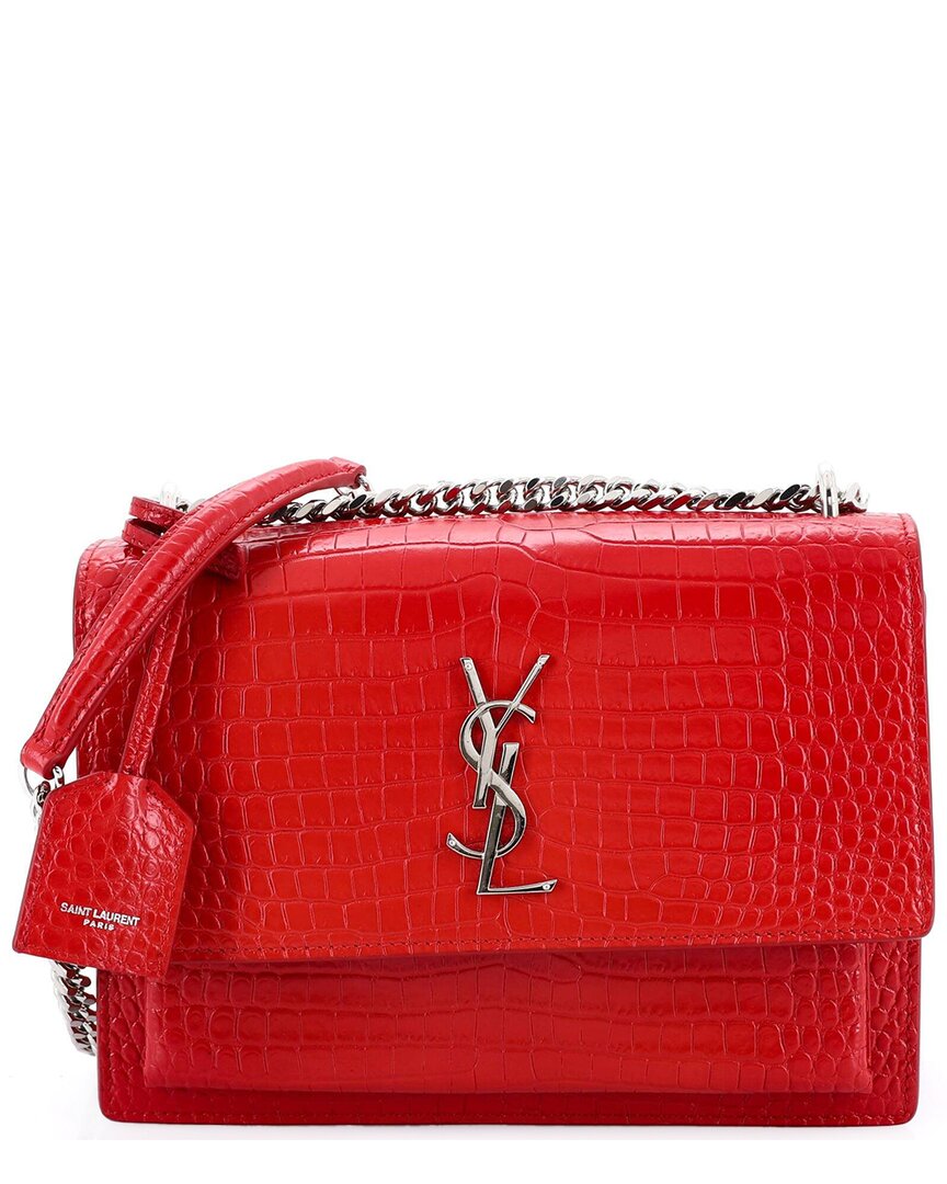 Saint Laurent Red Croc-embossed Sheep Leather Sunset Crossbody Medium  (authentic Pre-loved)