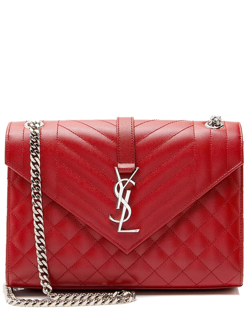 Saint Laurent Red Matelasse Grain De Poudre Leather Monogram Medium Shoulder  Bag (authentic Pre-lov