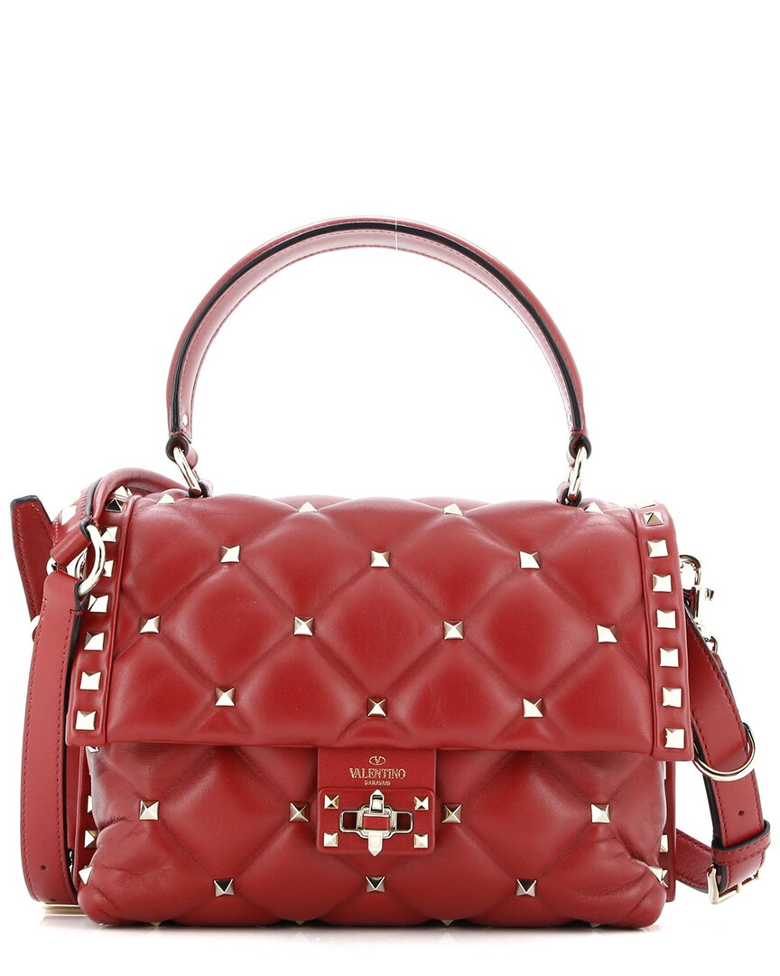 Valentino Garavani Valentino Red Sheep Leather Candystud Top Handle Bag Medium (authentic Pre-  Loved)